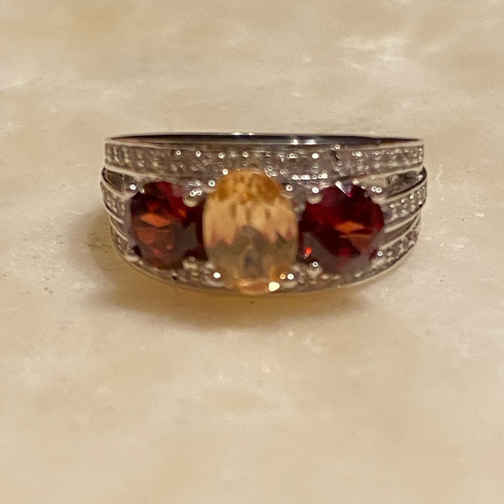 NWOT GARNET AND TOPAZ STERLING RING - Picture 8 of 10